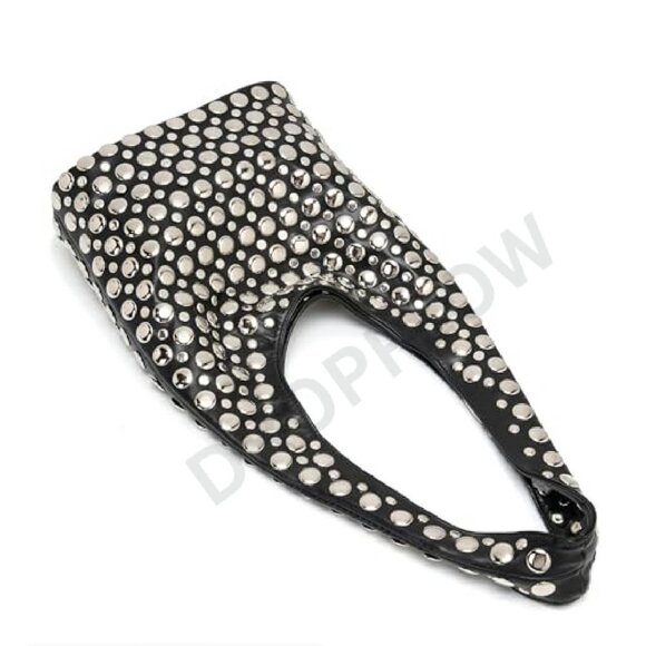 Studded Hobo Bag Y2K Punk Shoulder Purse Soft Leather Bucket Tote - Picture 5 of 8